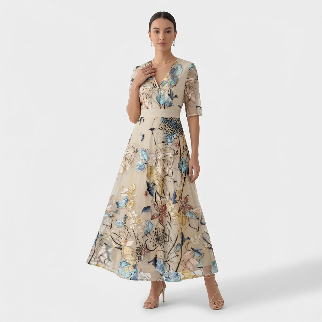 Rivaclo | Femme Robe Maxi à Col V – Imprimée