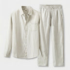 Rivaclo | Homme Ensemble Chemise Manches Longues et Pantalon – Taille Élastique Beige