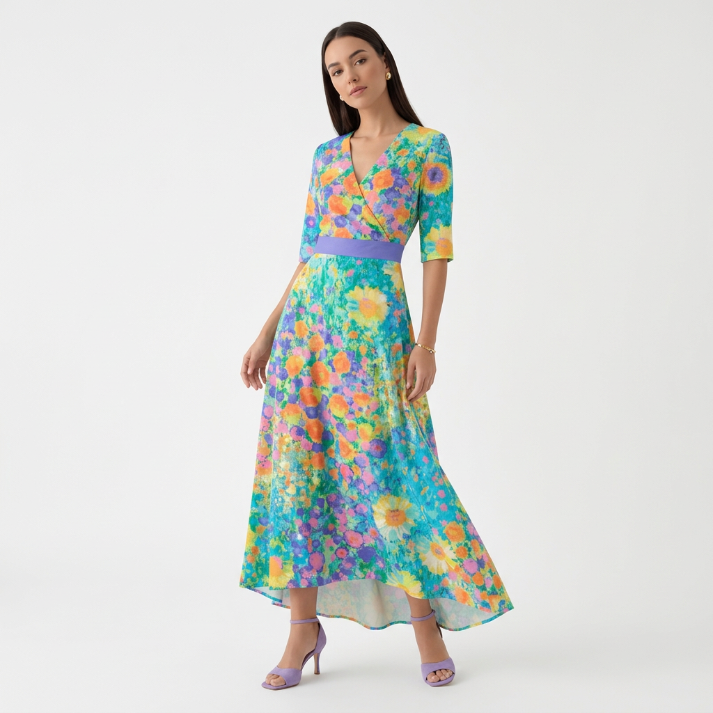 Rivaclo | Femme Robe Maxi à Col V – Imprimée