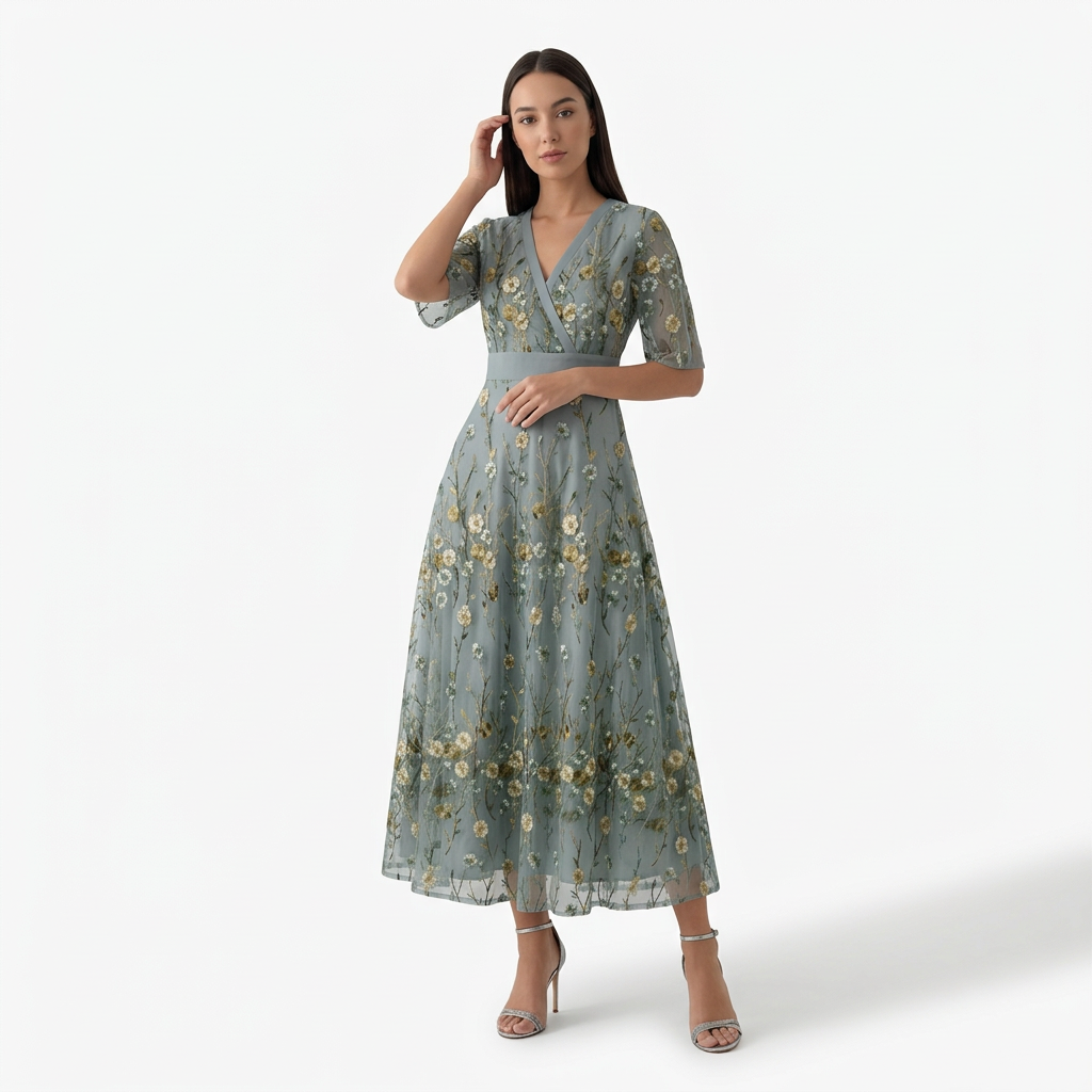 Rivaclo | Femme Robe Maxi à Col V – Imprimée