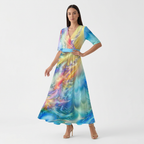 Rivaclo | Femme Robe Maxi à Col V – Imprimée
