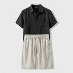 Rivaclo | Homme Ensemble Chemise Manches Courtes et Short – Estivale Noir