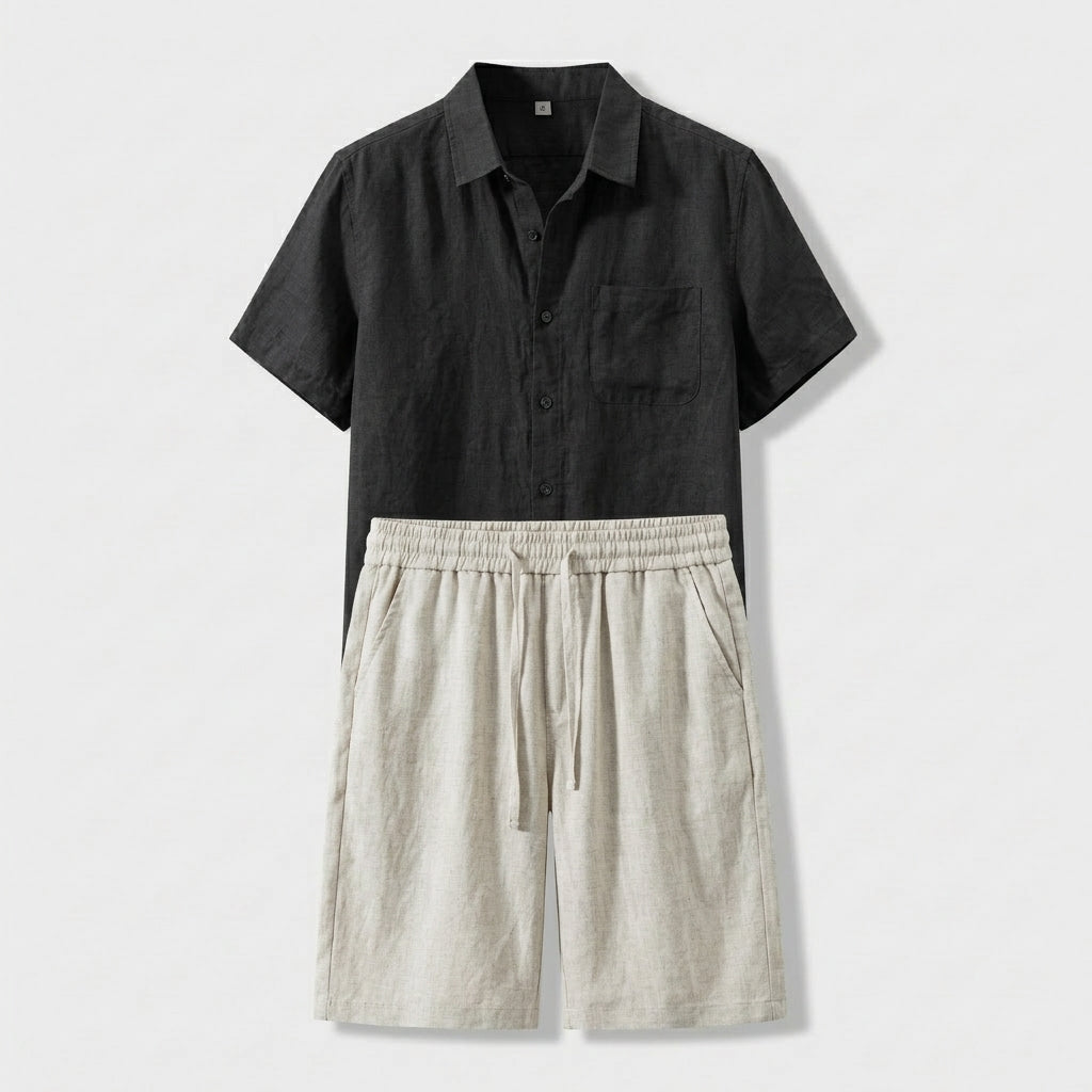 Rivaclo | Men's Short Sleeve Shirt and Shorts Set – Summer Black