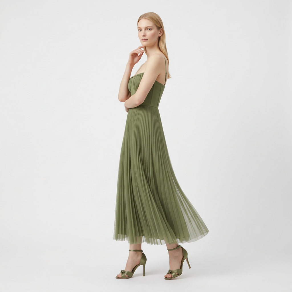 Rivaclo | Femme Robe Maxi Plissée – Bretelles Spaghetti