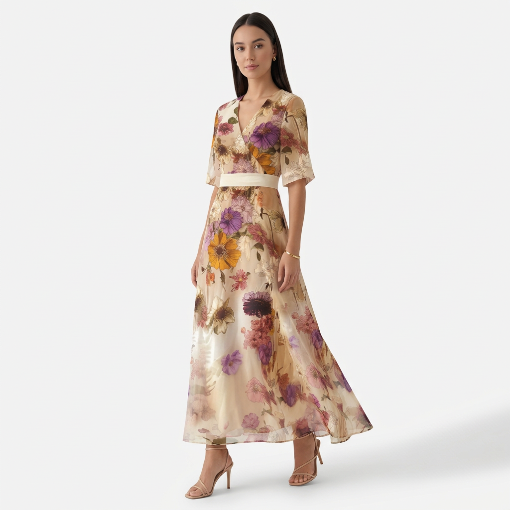 Rivaclo | Femme Robe Maxi à Col V – Imprimée