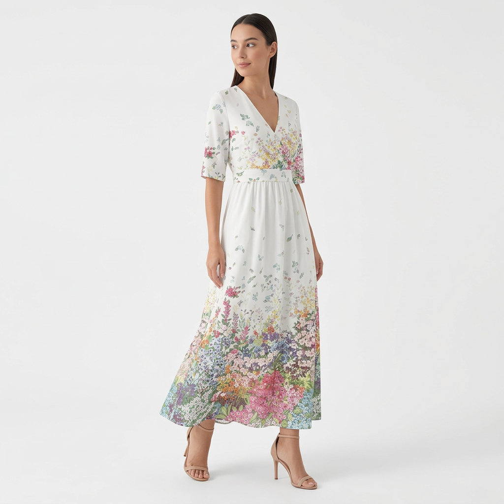 Rivaclo | Femme Robe Maxi à Col V – Imprimée