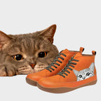 Bottes femme imitation cuir à motif chat