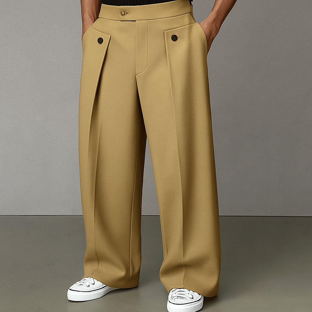 Pantalon homme jambe large plissé coupe ample — Kaki