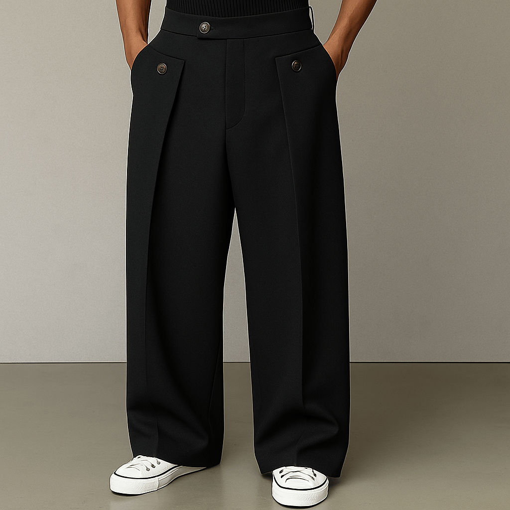 Pantalon homme jambe large plissé coupe ample — Noir