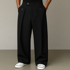 Pantalon homme jambe large plissé coupe ample — Noir