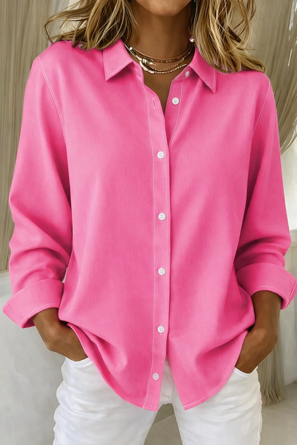 Violette | Chemise Rose Boutonnée