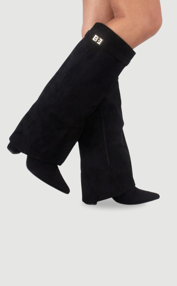 Bottes femme rabat talon bloc imitation daim