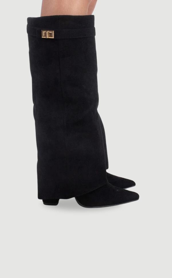 Bottes femme rabat talon bloc imitation daim