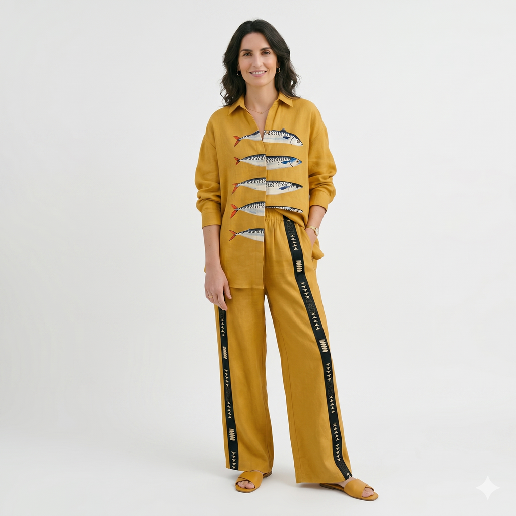 Rivaclo | Women's Coordinated Set with Wide Legs – Abstract Print