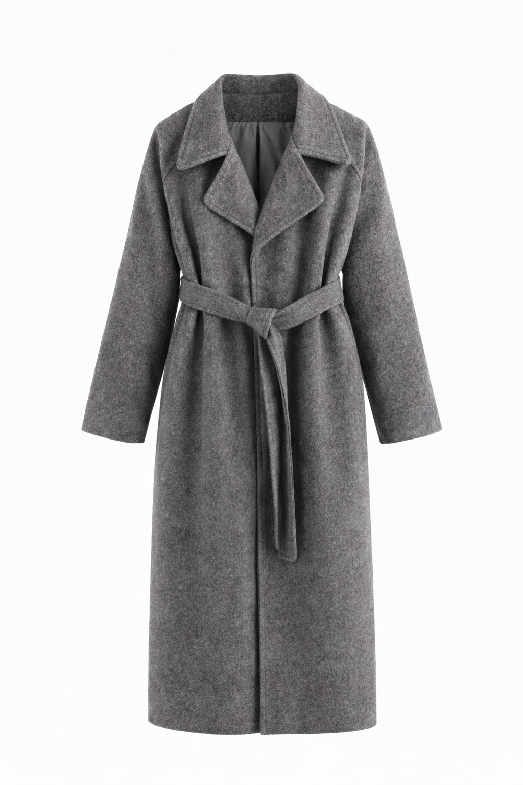 Manteau long femme coupe droite ceinturée, col à revers d'automne-hiver
