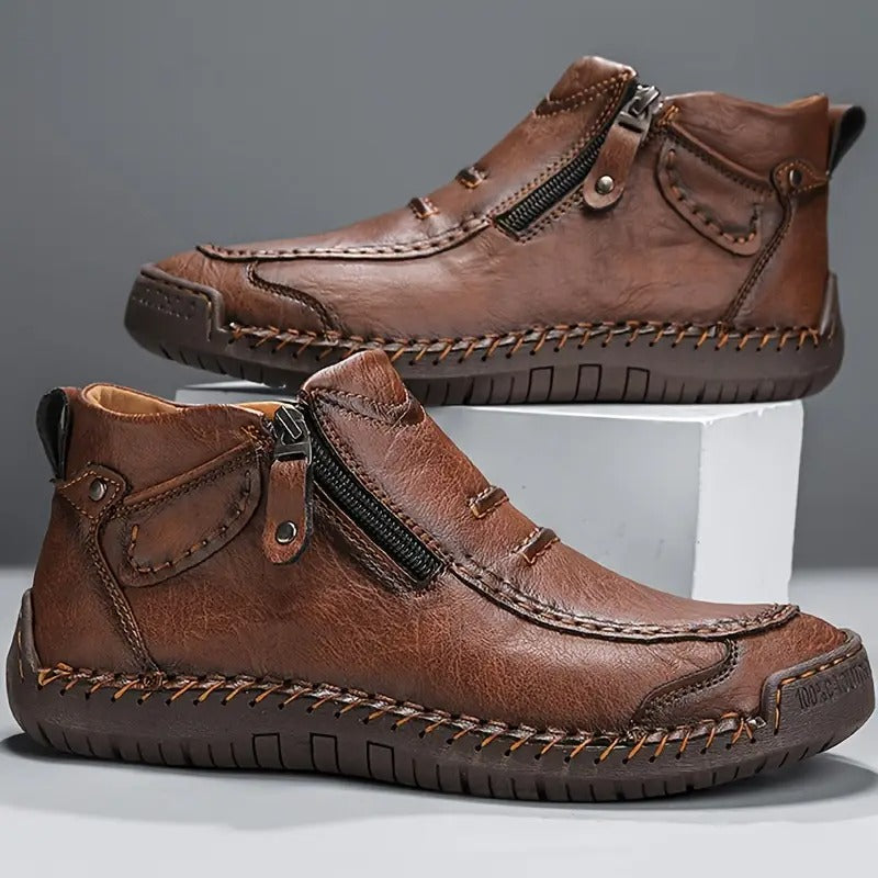 Chaussures homme orthopédiques confort zip latéral — Marron