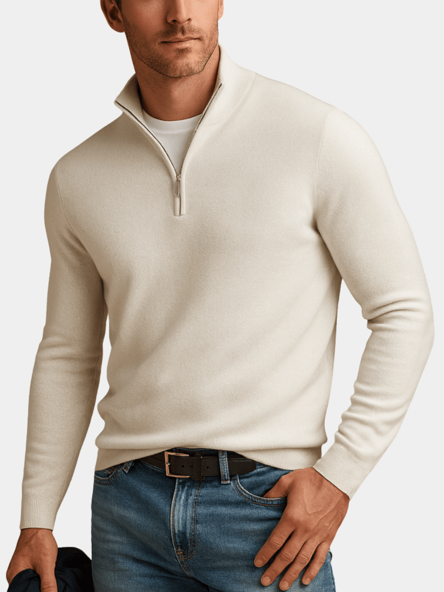 Pull homme zippé maille douce col montant