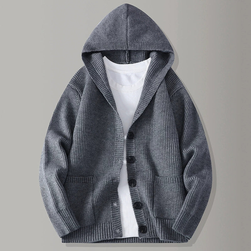 Cardigan homme maille à capuche boutonnée — Gris Pierre