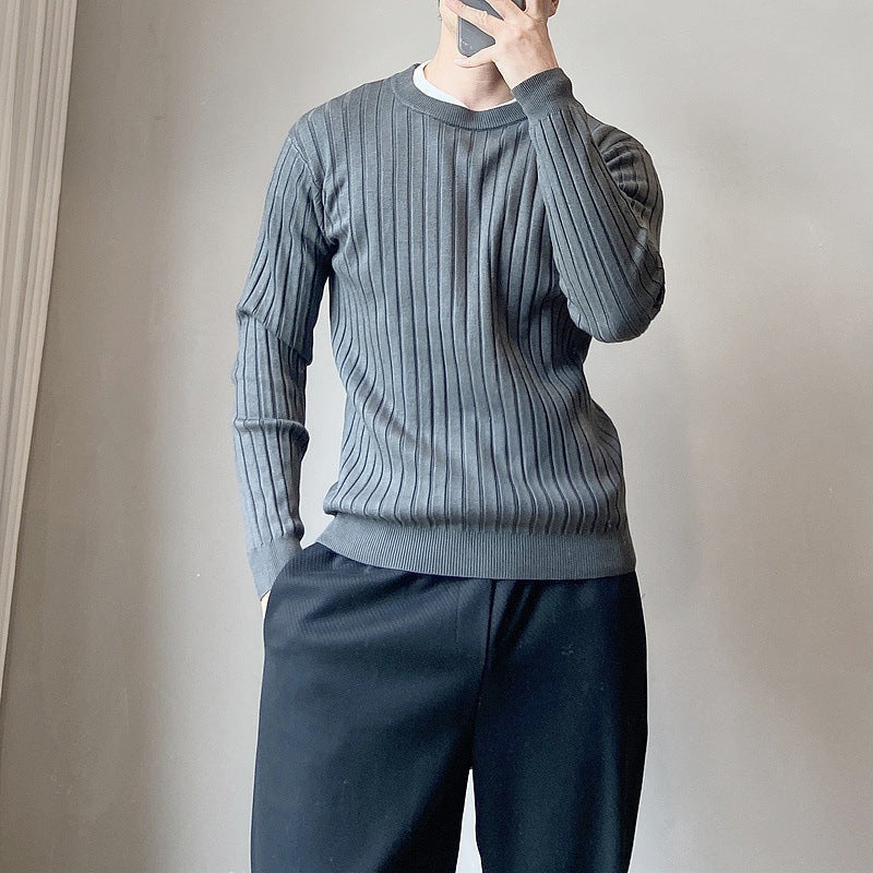 Pull homme maille col rond manches longues — Gris Foncé