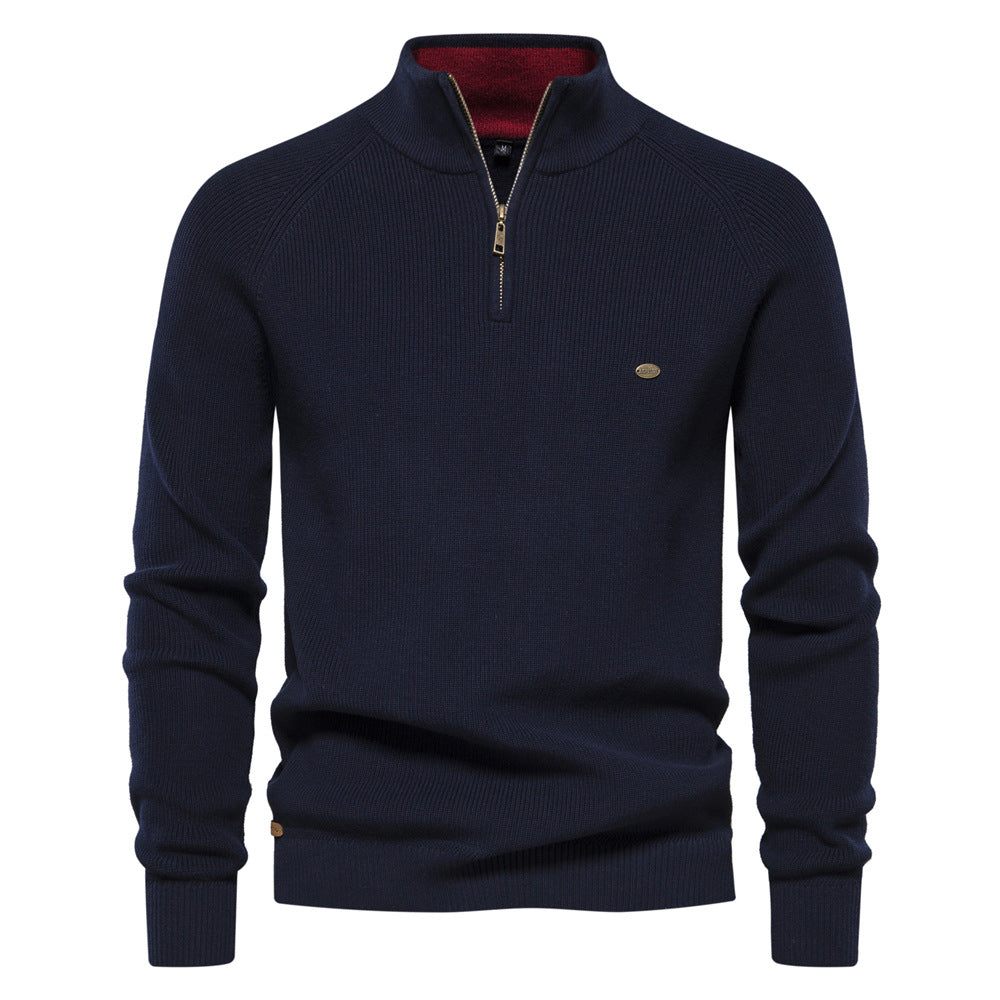 Pull homme automne maille douce col rond — Bleu marine