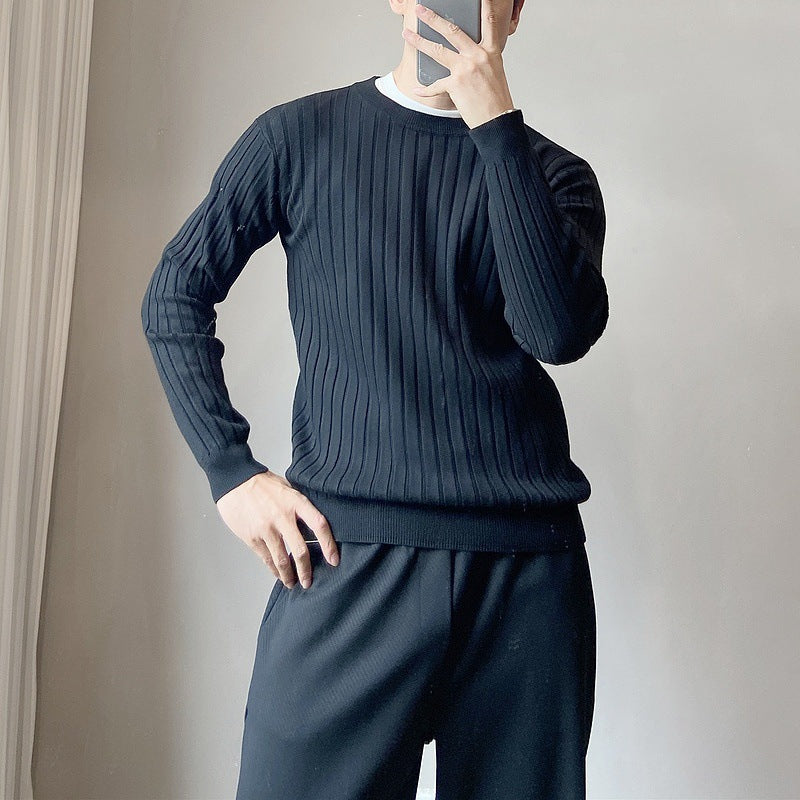 Pull homme maille col rond manches longues — Noir