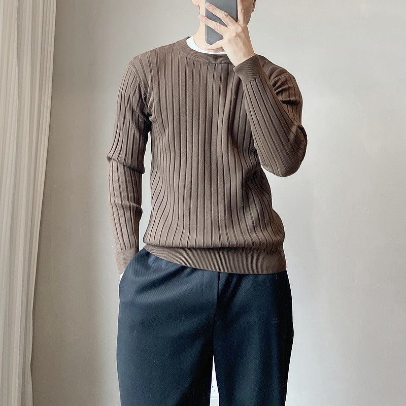 Pull homme maille col rond manches longues — Marron