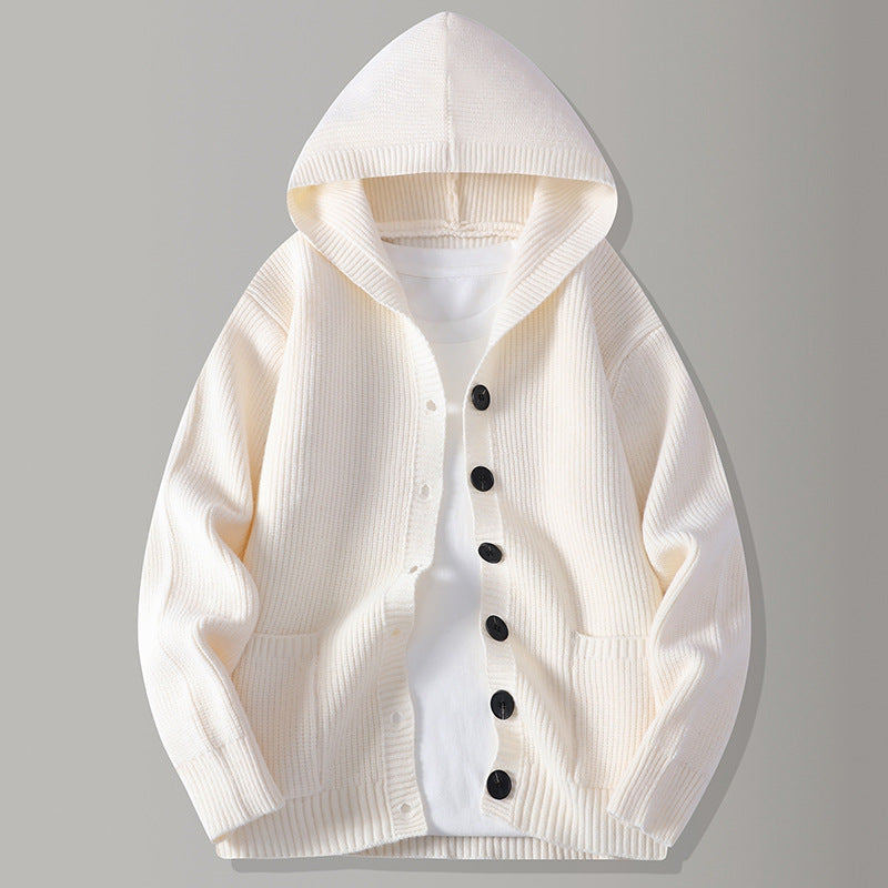 Cardigan homme maille à capuche boutonnée — Blanc Pur