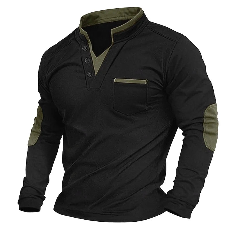 Pull homme col en V maille manches longues — Vert militaire