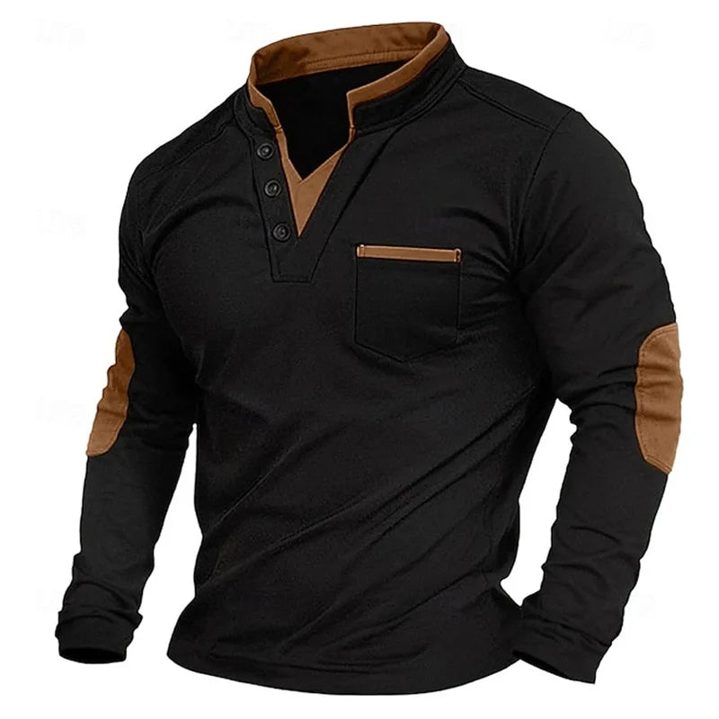 Pull homme col en V maille manches longues — Marron