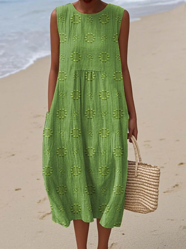 Estelle | Robe Midi Brodée Verte