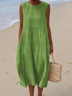 Estelle | Robe Midi Brodée Verte