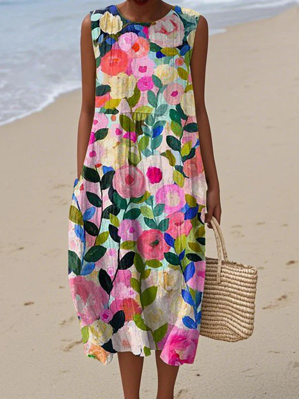 Emmanuelle | Robe Midi Fleurie Sans Manches