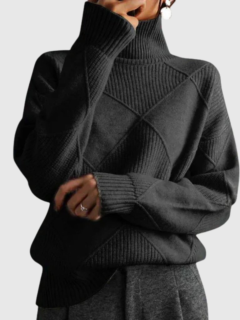 Pull femme col montant maille douce coupe ample — Noir