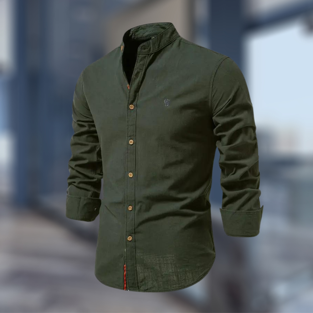 Jake | Chemise Col Mao Vert Olive