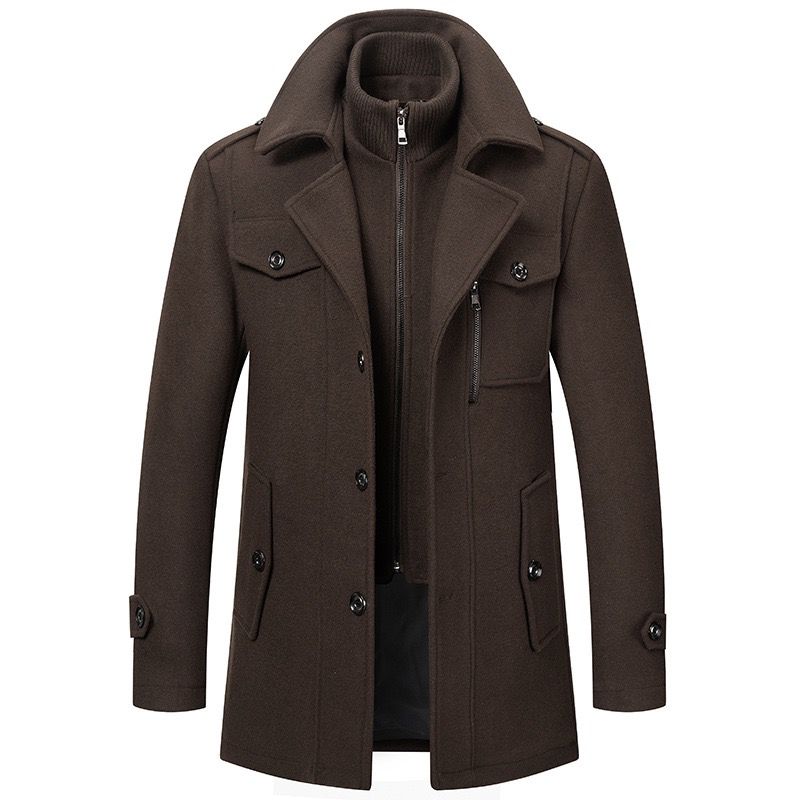 Manteau deux pièces homme hiver col à revers — Brun foncé