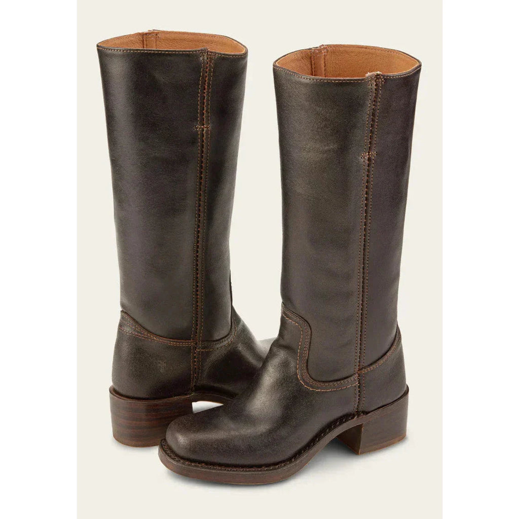 Bottes femme western hautes à talon bloc — Imitation cuir marron foncé