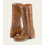 Bottes femme western hautes à talon bloc — Imitation cuir marron clair