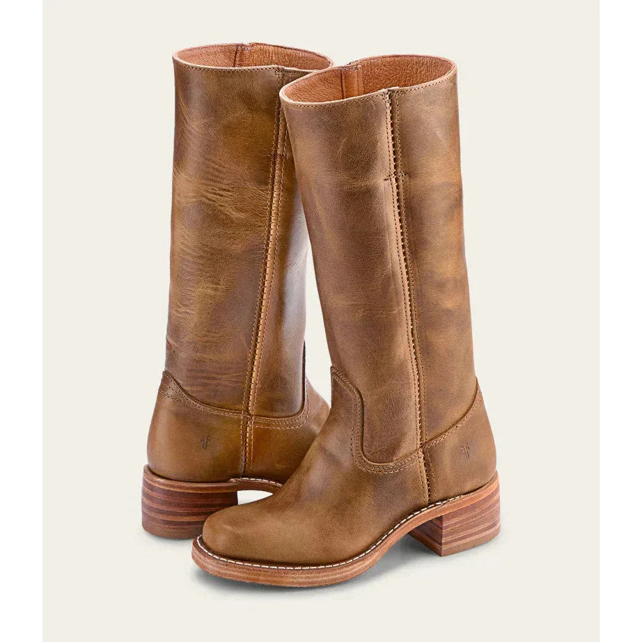 Bottes femme western hautes à talon bloc — Imitation cuir marron clair