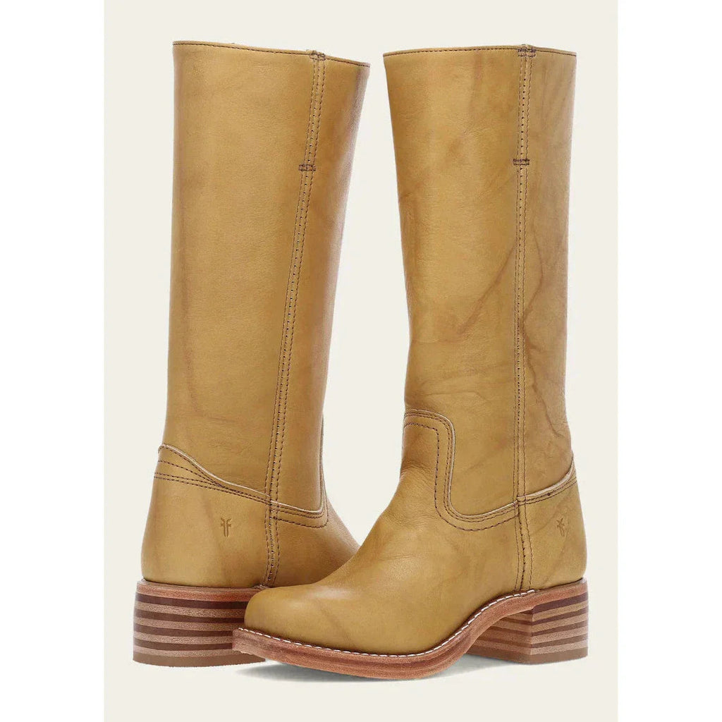 Bottes femme western hautes à talon bloc — Imitation cuir beige