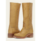 Bottes femme western hautes à talon bloc — Imitation cuir beige