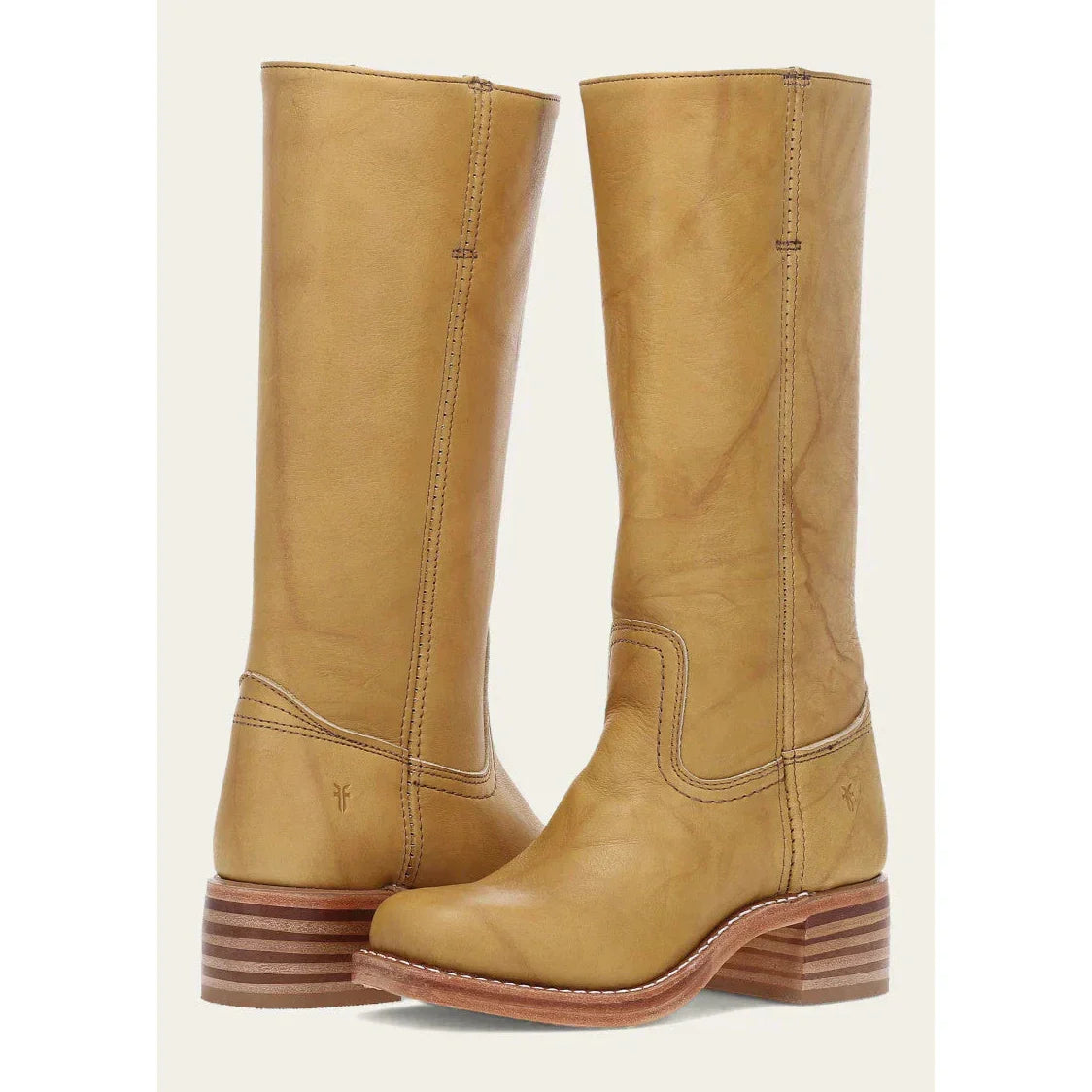 Bottes femme western hautes à talon bloc — Imitation cuir beige