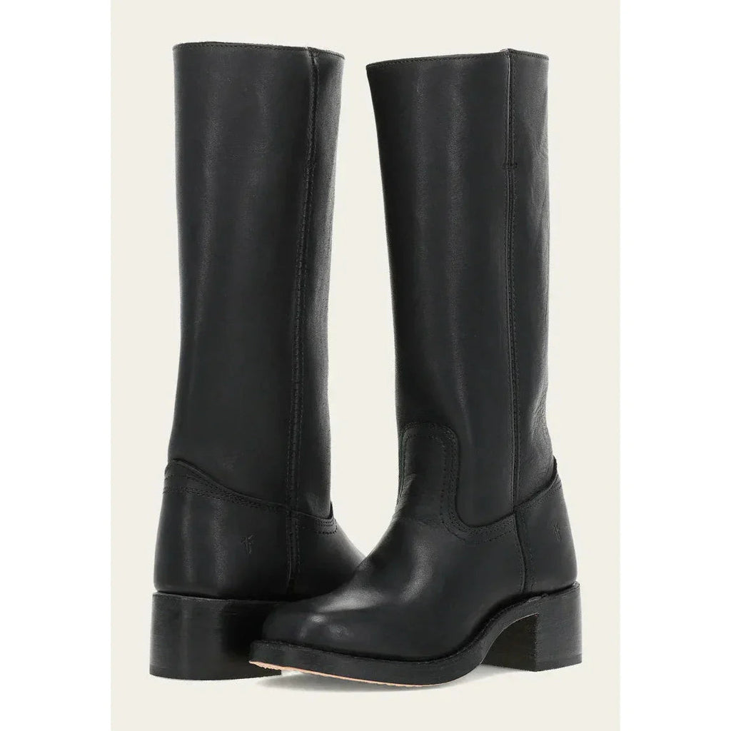 Bottes femme western hautes à talon bloc — Imitation cuir noir