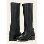 Bottes femme western hautes à talon bloc — Imitation cuir noir