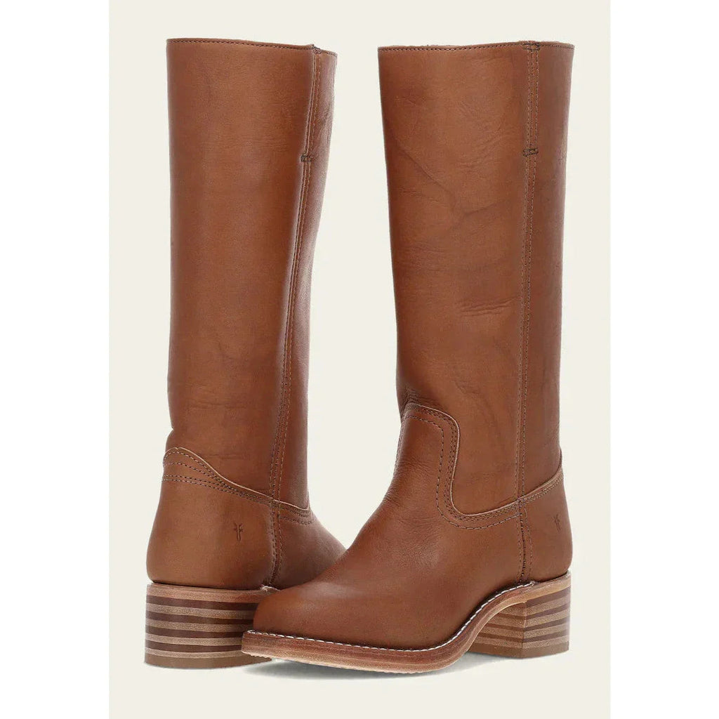 Bottes femme western hautes à talon bloc — Imitation cuir marron