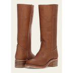 Bottes femme western hautes à talon bloc — Imitation cuir marron