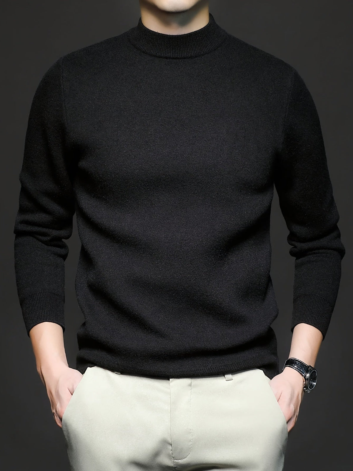 Pull à col roulé homme maille douce hiver — Noir