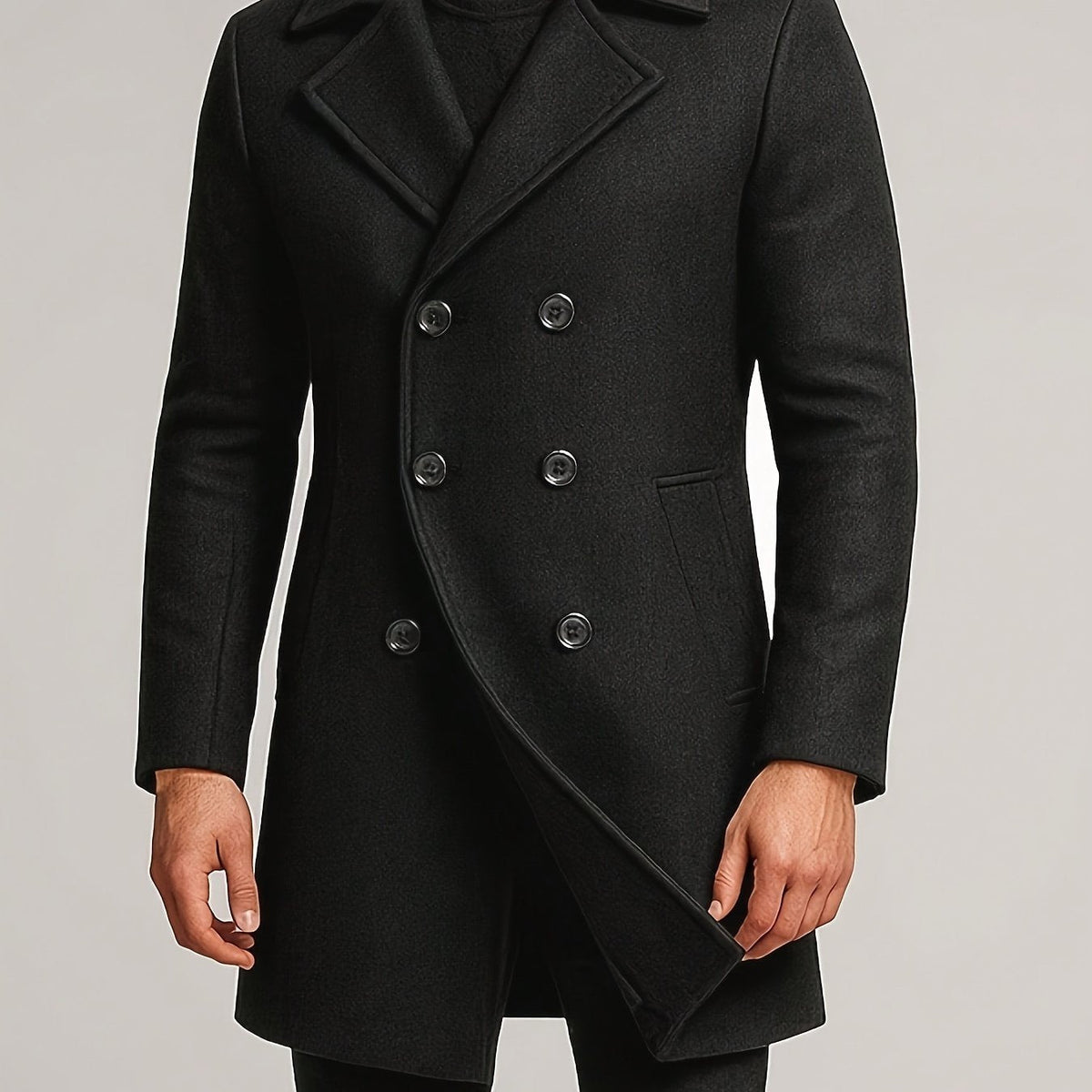 Manteau midi homme mi-saison col à revers — Noir