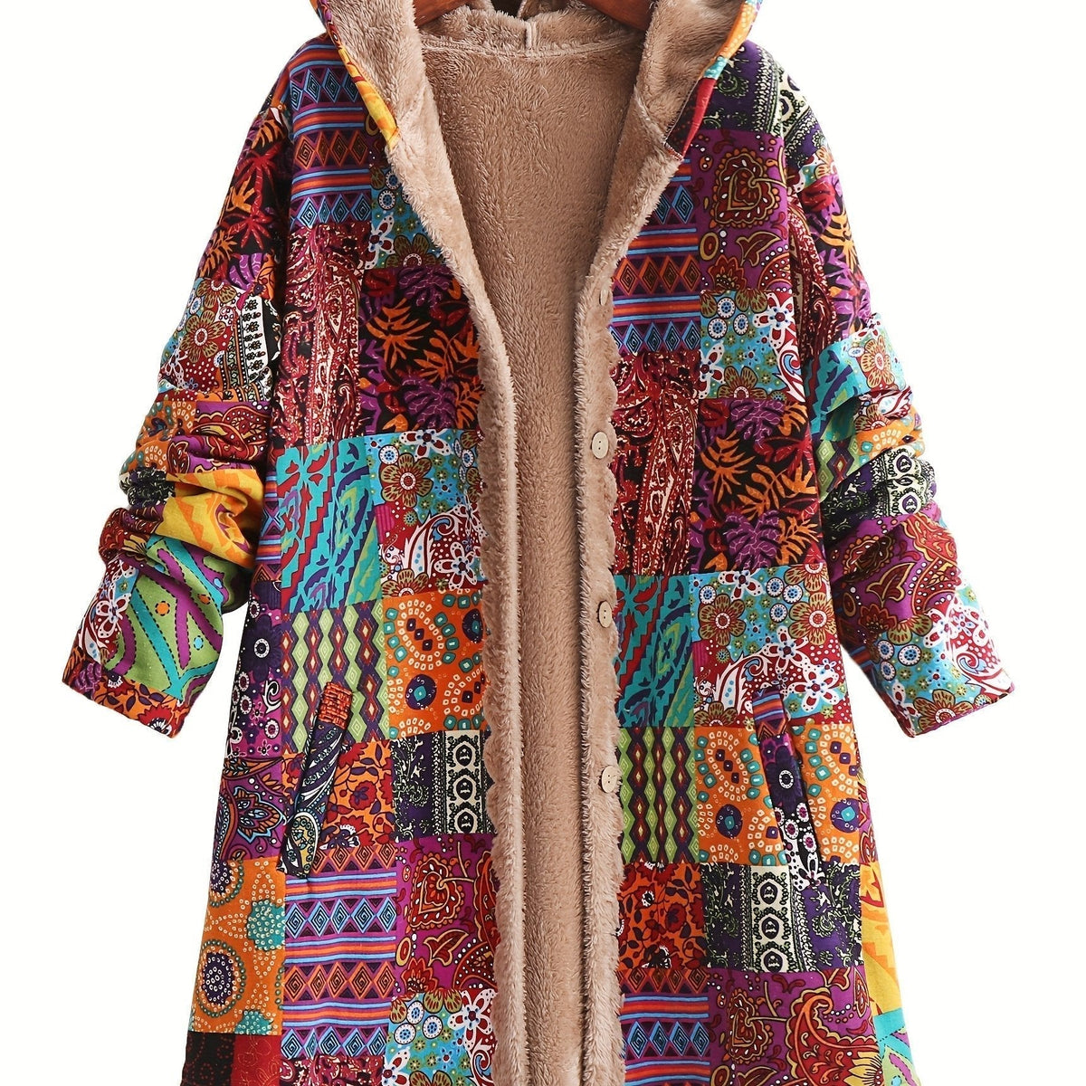 Veste femme à capuche coupe loose patchwork