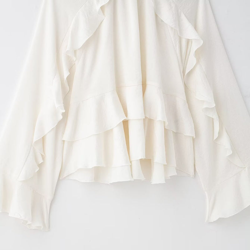 Rivaclo | Women's Ruffled High Neck Blouse – Flowing Silhouette