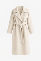 Manteau long femme coupe droite ceinturée, col à revers d'automne-hiver